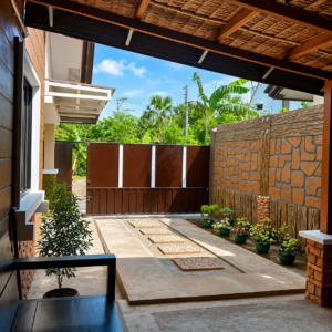 Parking area and gate