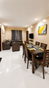 Dining area and living room